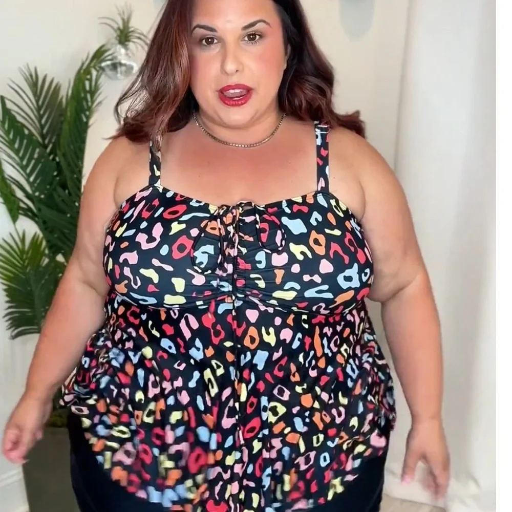 Plus Multicolor Leopard Swim Top. - Picture 2 of 4